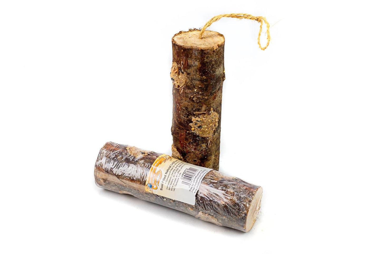 Suet Filled Natural Wooden 3 Hole Suet Log Feeder