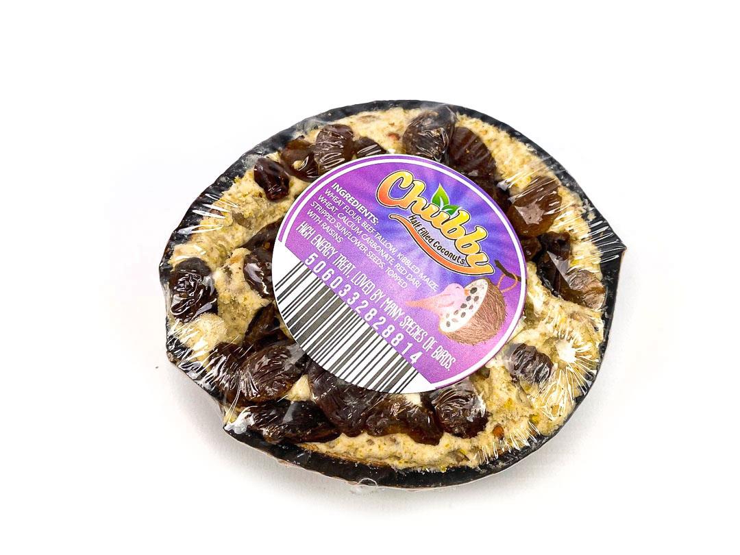 Chubby Wild Bird Food Half Filled Coconut - Topped with Raisins